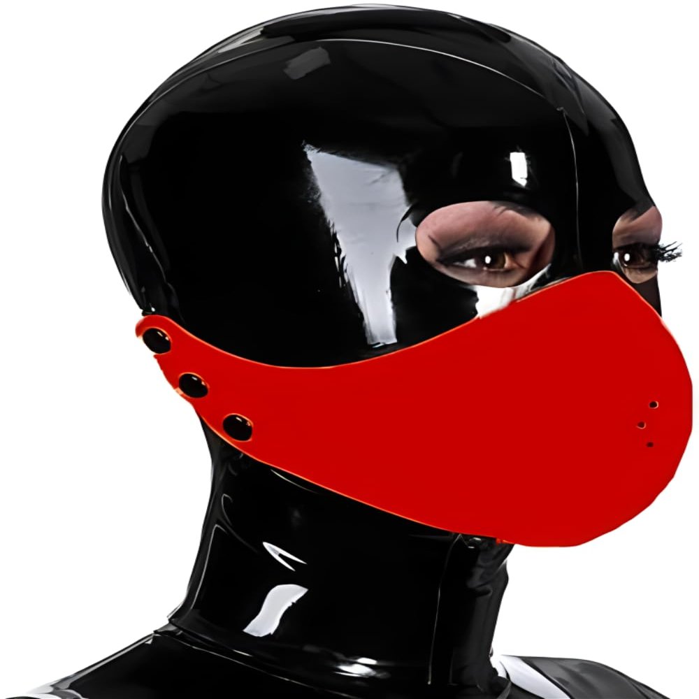 AiCc stylists Latex Hood Rubber Mask with Detachable Face Mask Enjoy Suffocating Pleasure Zipped Party Mask (Red mask, XS)