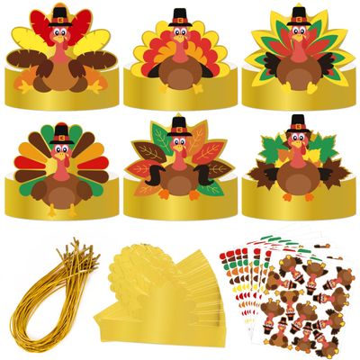 80UncleKimby 36Pcs Thanksgiving Turkey Hat Craft Kit for Kids - DIY Fall Paper Headbands Crowns Arts Decoration for Classroom Activities Party Supplies
