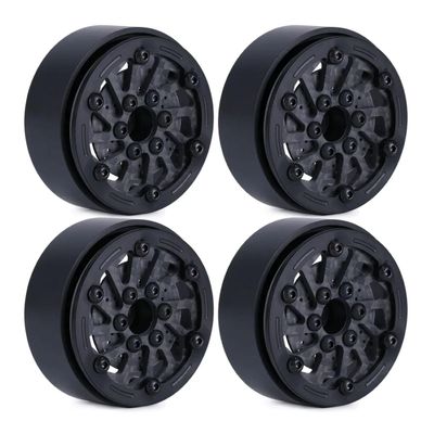 4pcs 1.9Inch Carbon Fibre Wheel Rim with Brake Rotors for 1/10 RC Car Wraith SCX10 TRX4 Capra VS4-10 RC4WD KM2 LCG (C-Black)