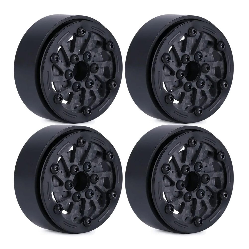 4pcs 1.9Inch Carbon Fibre Wheel Rim with Brake Rotors for 1/10 RC Car Wraith SCX10 TRX4 Capra VS4-10 RC4WD KM2 LCG (C-Black)