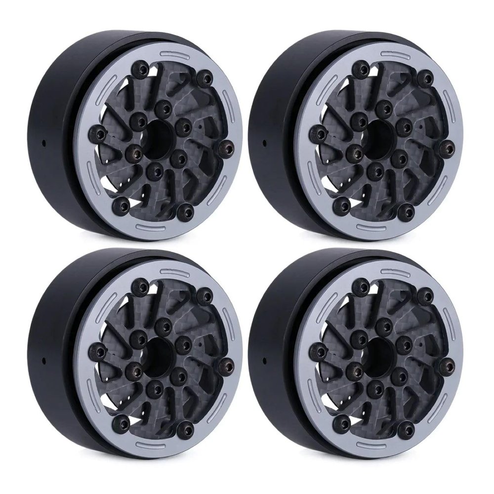 4pcs 1.9Inch Carbon Fibre Wheel Rim with Brake Rotors for 1/10 RC Car Wraith SCX10 TRX4 Capra VS4-10 RC4WD KM2 LCG (C-Grey)