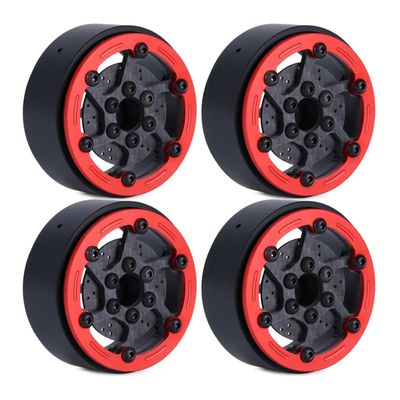 4pcs 1.9Inch Carbon Fibre Wheel Rim with Brake Rotors for 1/10 RC Car Wraith SCX10 TRX4 Capra VS4-10 RC4WD KM2 LCG (B-Red)