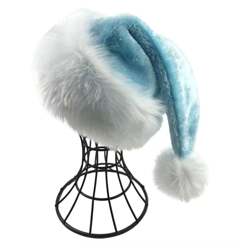 ABTSHU Ice Blue Kids Santa Hat - Deluxe Christmas Hat for Child Ages 6+