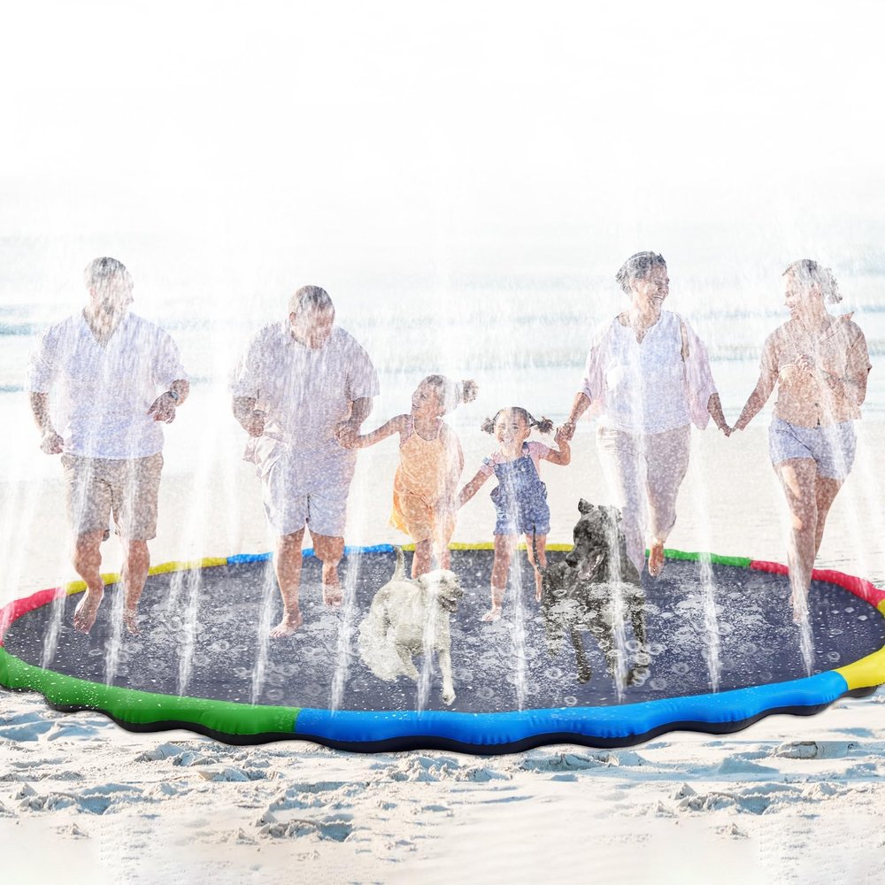 Lewtemi 15 ft Extra Large Non Slip Splash Pad 180" for Adult and Dog Giant Outdoor Thicken Sprinkler Pool Summer Toys Fun Backyard Play Fountain Mat for Pet Dog Family(Vibrant Style)