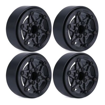 4pcs 1.9Inch Carbon Fibre Wheel Rim with Brake Rotors for 1/10 RC Car Wraith SCX10 TRX4 Capra VS4-10 RC4WD KM2 LCG (A-Black)
