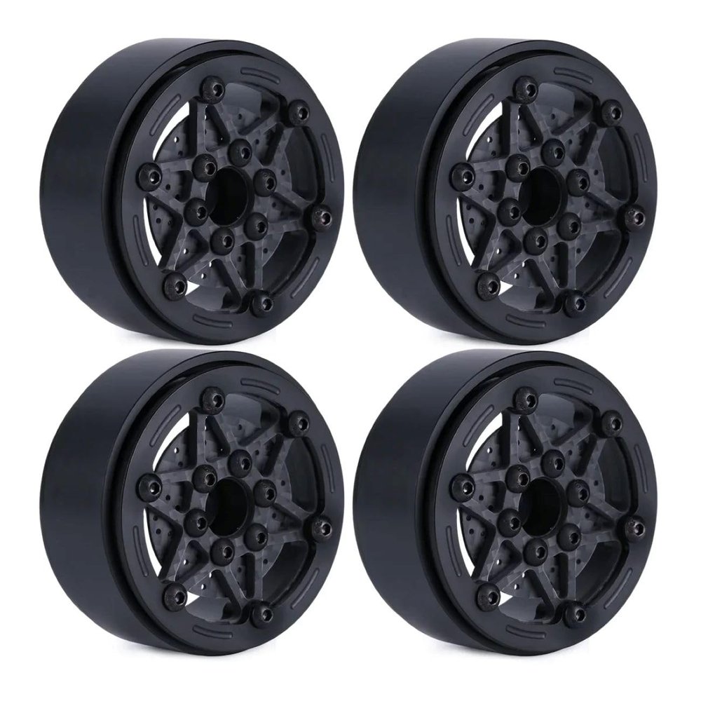 4pcs 1.9Inch Carbon Fibre Wheel Rim with Brake Rotors for 1/10 RC Car Wraith SCX10 TRX4 Capra VS4-10 RC4WD KM2 LCG (A-Black)