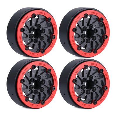 4pcs 1.9Inch Carbon Fibre Wheel Rim with Brake Rotors for 1/10 RC Car Wraith SCX10 TRX4 Capra VS4-10 RC4WD KM2 LCG (C-Red)