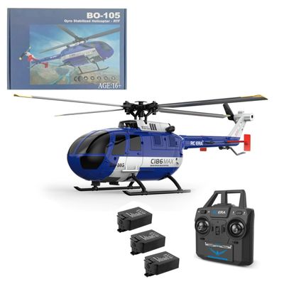 C186MAX BO105 RC Helicopter for Adults, 1:48 2.4G 4CH RTF Single Flybarless Direct-Drive RC Helicopter Outdoor, RC Aircraft Optical Flow Positioning 6-axis Gyroscope Low Voltage Alarm (3 Batteries)