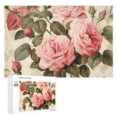 1000 PCS Jigsaw Puzzles Peach Roses on Pattern Puzzles Personalized Puzzle for Adults Wooden Puzzle Custom Puzzles from Photos Picture Puzzle Classic Jigsaw Puzzle for Wedding Birthday Valentine's Da