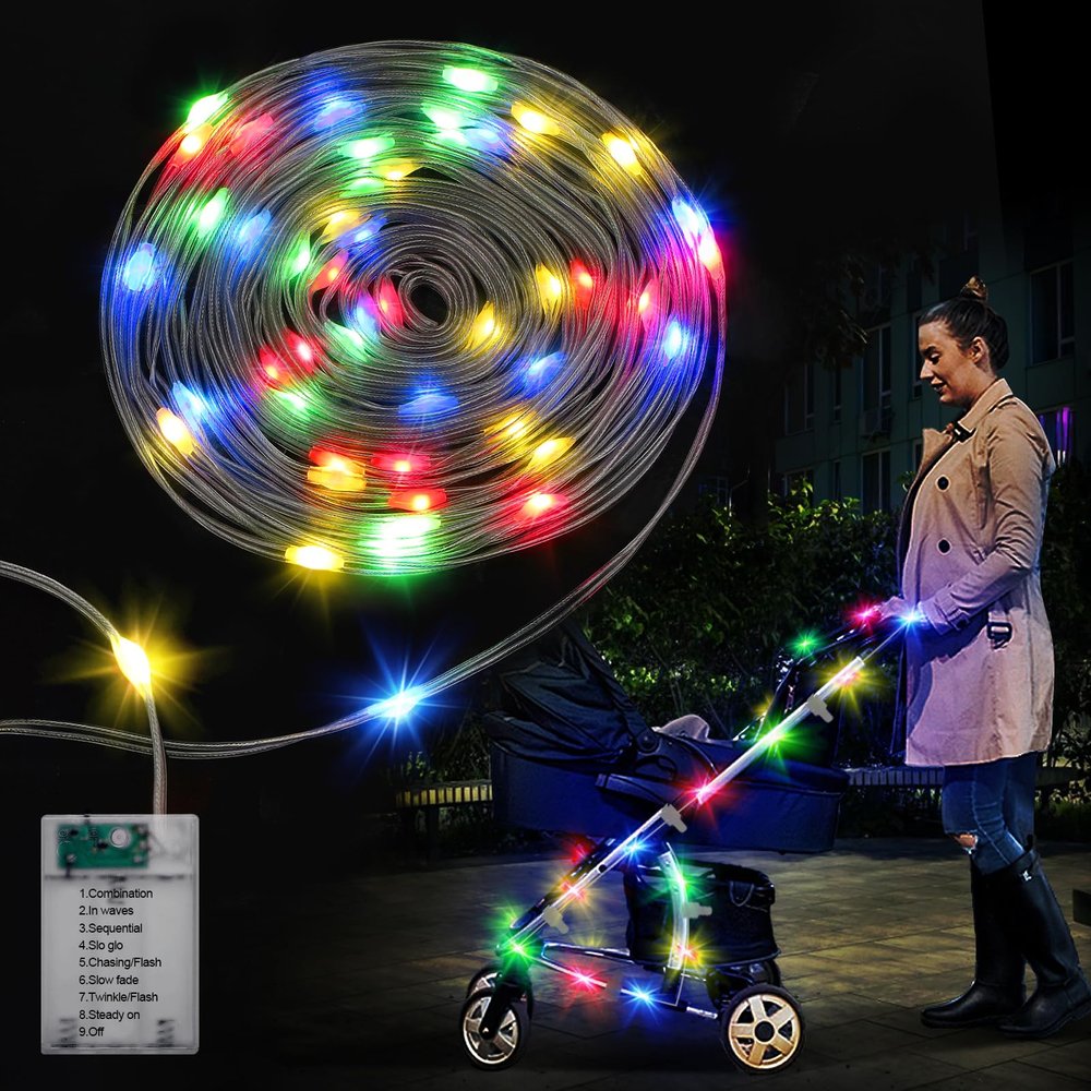 16.4FT Durable Baby Stroller Lights for Walking at Night, Make The Stroller Visible, with Cable Ties, LED Lights for Stroller Accessories Bikes, Multicolor