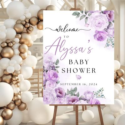 Personalized Baby Shower Sign, Baby in Bloom Floral Baby Shower Welcome Sign, Purple Flowers Baby Shower Welcome Sign, Baby Shower Signs, Welcome Baby Shower Sign, Baby Shower Yard Sign, Baby Shower Decorations