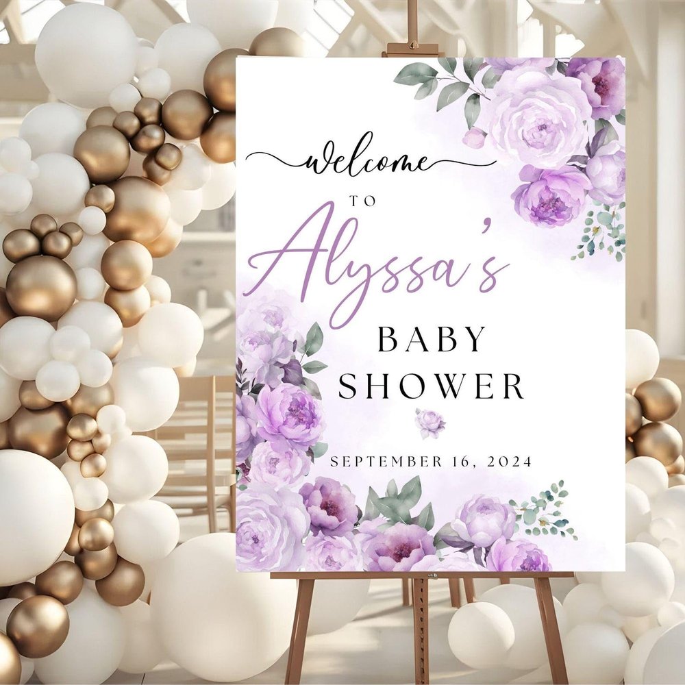 Personalized Baby Shower Sign, Baby in Bloom Floral Baby Shower Welcome Sign, Purple Flowers Baby Shower Welcome Sign, Baby Shower Signs, Welcome Baby Shower Sign, Baby Shower Yard Sign, Baby Shower Decorations
