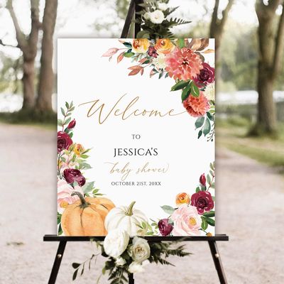 Personalized Little Pumpkin Welcome Sign - Floral Pumpkin Baby Shower Decoration