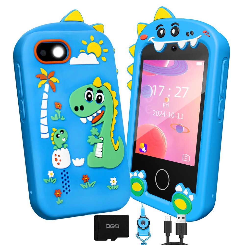Kids Smart Phone for Boys, Dual Camera Cell Phone with Games, Music Player, 2.8" Touchscreen HD Dinosaur Phone for Kids Age 3-10, Educational Learning Toddler Toys Valentines Day Gifts for Kids