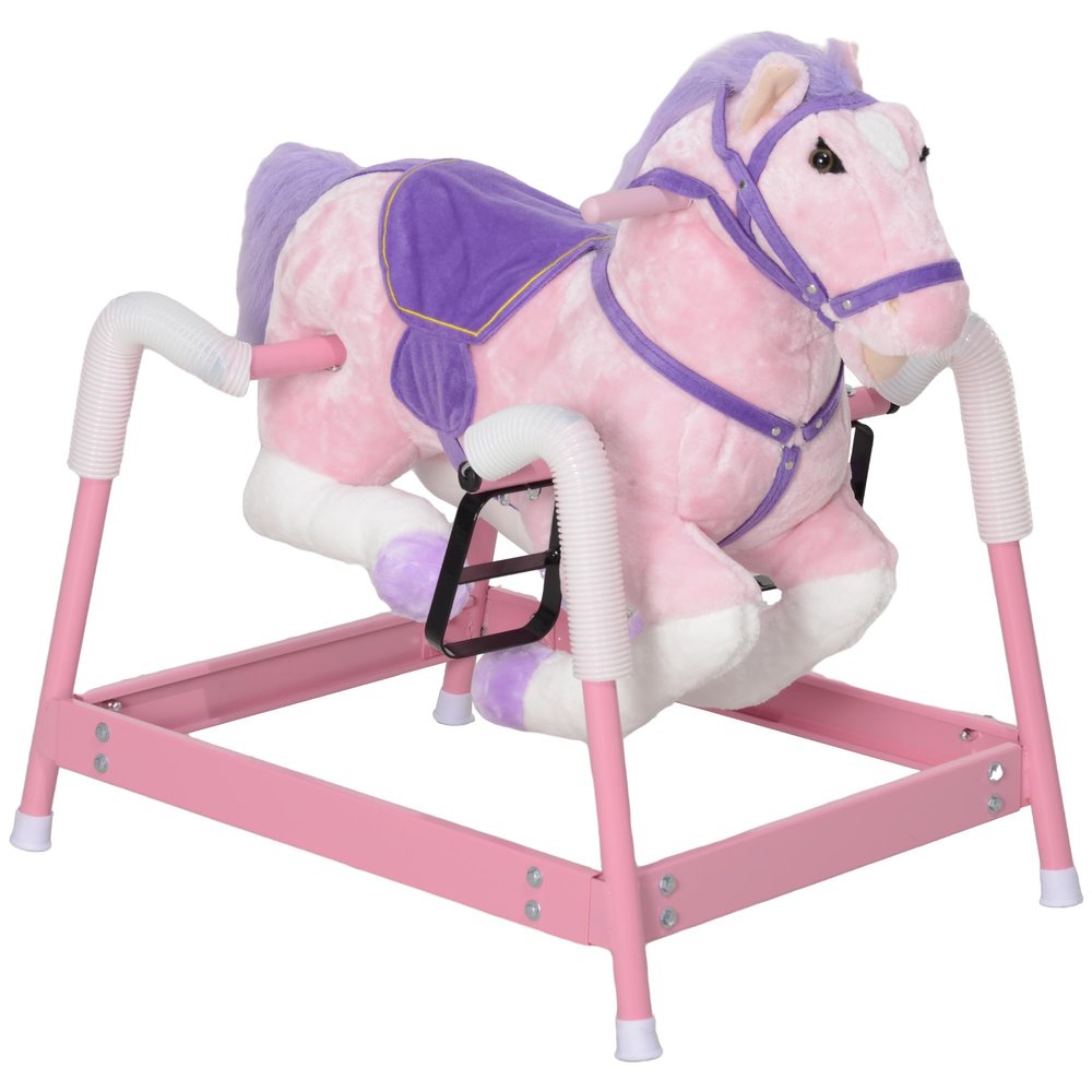 Qaba Spring Rocking Horse Plush Horse Ride-on for Kids 3-8 Years Pink