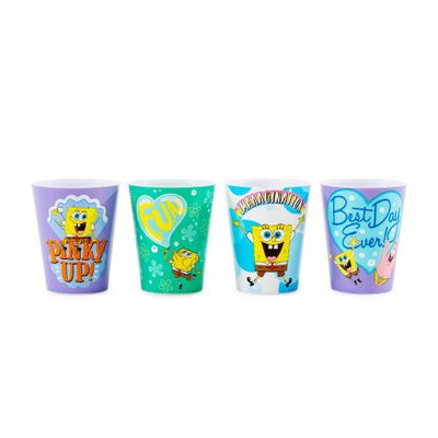 Silver Buffalo SpongeBob SquarePants 4 Piece Plastic Mini Cup Set Featuring SpongeBob SquarePants and Patrick Star, 1.5 Ounces