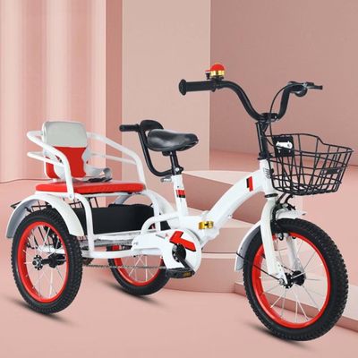 Folding Cruiser Trike for Aged 3-10 Years,Toddler Tandem Tricycle with Rear Passenger seat,3 Wheeler Pedal Rickshaw trikes with Pneumatic tire Spoke Wheel,max Load 100kg Kids trikes
