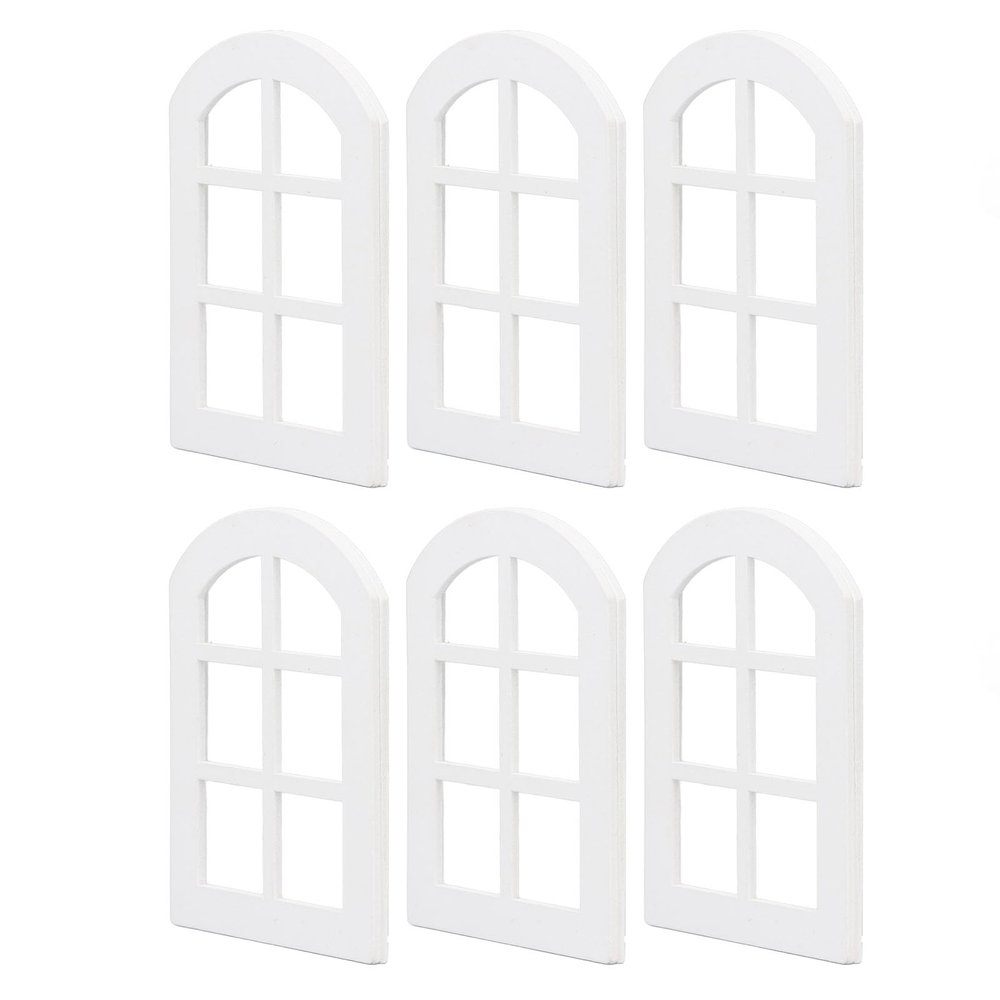 6PCS Dollhouse Windows, Wooden Miniature Tiny Window Frame Furniture for 1:12 Scale Doll House