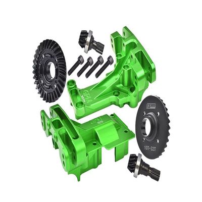 Aluminum 7075-T6 Front and Rear Upper Bulkhead + Medium Carbon Steel 32/10T Front and Rear Differential Gear Set for 1:5 Traxxas X Maxx 8S 77086-4 / XRT 8S 78086-4 Monster Truck Upgrades - Green