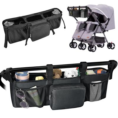 Double Stroller Organizer, Double Stroller Caddy Organizer Compatible with Bob Doubles Strollers Doubles Jogging Strollers Accessories with Cooler Pockets for Side by Side Double Stroller