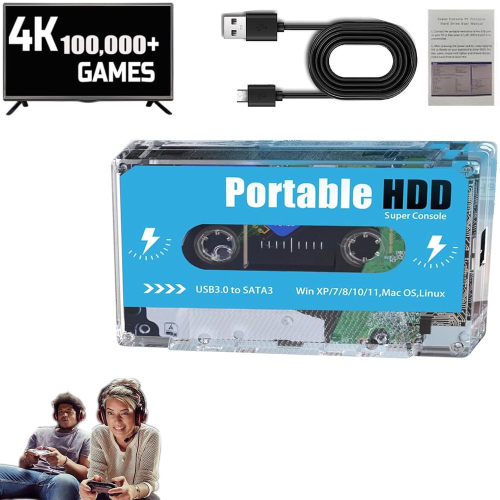 Crexyyo Retro Disk, Retro Cassette Game Console, Retro Game Console, 4K HDMI Output, Plug and Play Video Game Stick Built in 100000+ Games
