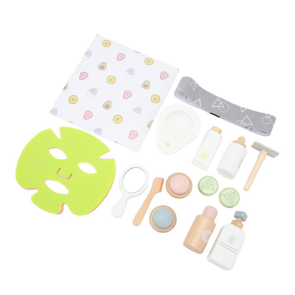Children Cosmetic Toy Set, Skin Care Simulation, Wooden Makeup Toys, Bright Colors Interactive for Home Play for Kids Girls and Boys