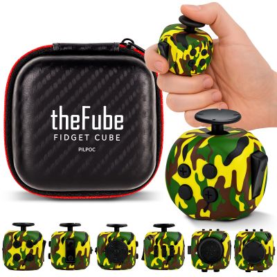PILPOC theFube Fidget Cube, 6-Sided Stress Relief Infinity Cube for Adults & Kids, Boosts Concentration, Mindfulness Aid, Silent & Audible Modes, Includes Carry Case for Portability (Forest Shadow)