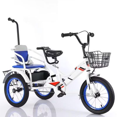 Toddler Tricycle with Rear Parent Handle,Height Adjustable Saddle and Handlebar,Indoor Outdoor Cruiser Tricycle,Kids trikes with Pneumatic tire Spoke Wheel,Tandem trikes with Rear seat
