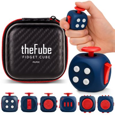PILPOC theFube Fidget Cube, 6-Sided Stress Relief Infinity Cube for Adults & Kids, Boosts Concentration, Mindfulness Aid, Silent/Audible, Includes Carry Case for Portability (Sapphire-Pearl-Crimson)