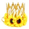 LOVECRUSH Crowns Sunflower First Birthday Mini Crown, Handmade Lace Baby Cake Smash Hat with Adjustable Elastic, Mini Sunflower Headband for Girls, Birthday Party Photo Prop view 1