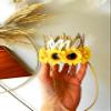 LOVECRUSH Crowns Sunflower First Birthday Mini Crown, Handmade Lace Baby Cake Smash Hat with Adjustable Elastic, Mini Sunflower Headband for Girls, Birthday Party Photo Prop view 2
