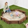 Best Choice Products Large Outdoor Octagon Wooden Sand Box for Kids, Sandbox with Cover, 4 Reinforced Benches Support up to 220 lbs Each, Bottom Liner for Drainage - Walnut view 1