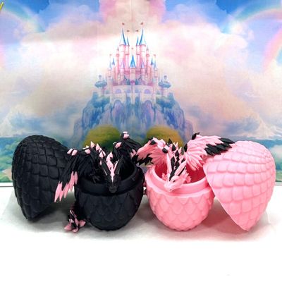 Crystal Winged Dragons with Egg, 2 pcs Articulated Dragon with Wings, 3D Printed Black and Pink Crystal Dragons, Fidget Stress Relief Toy Fidget ADHD Autism Toy CW003BE-CW008PE