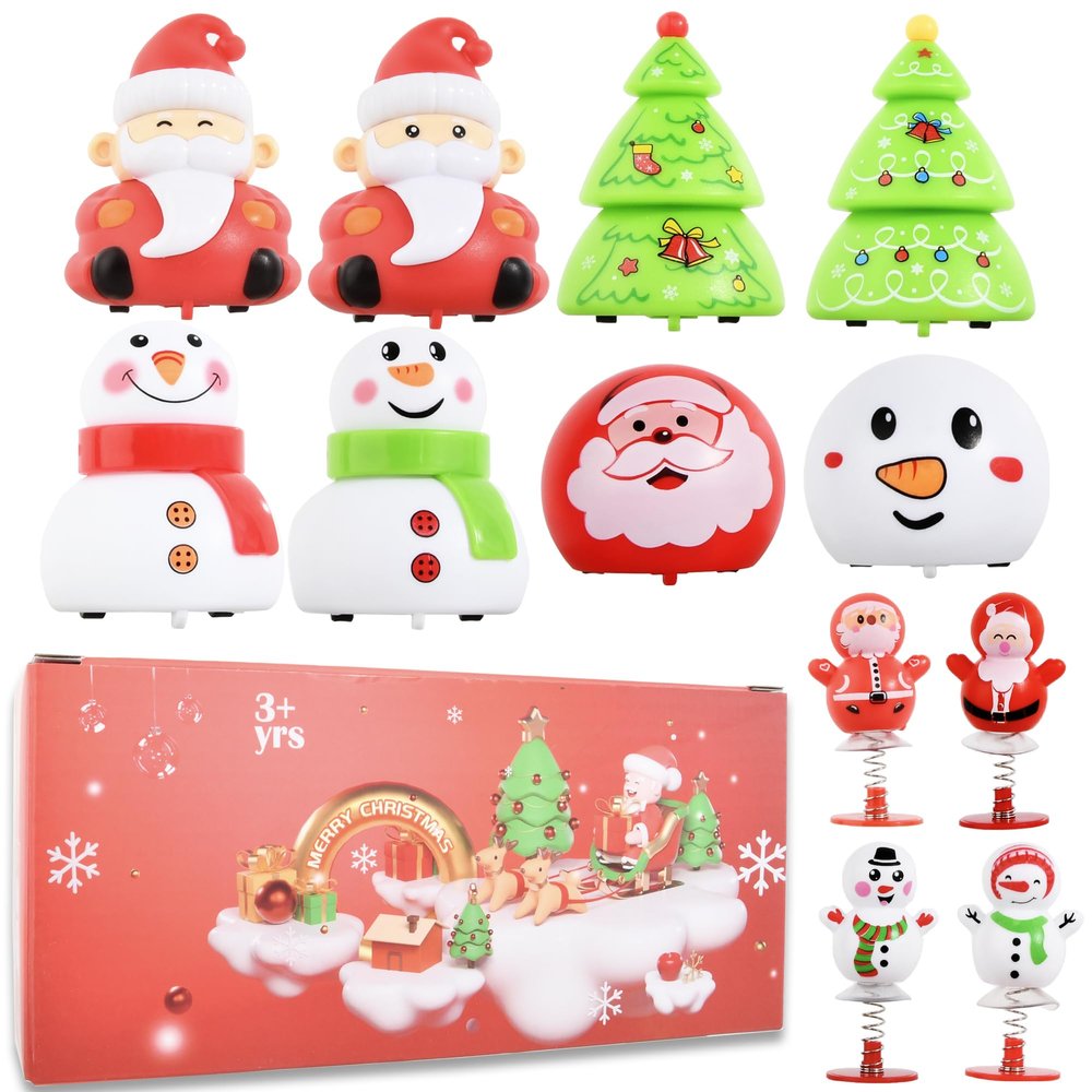 Small Pull Back Toy Cars Set,12 PCS Mini Racing Vehicles for Holiday Birthday Party Favors,Goodie bag Stuffers,Classroom Prizes,Bulk Toys for Kids(Christmas Santa,Xmas Tree,Snowman Design Pop Up Toys)