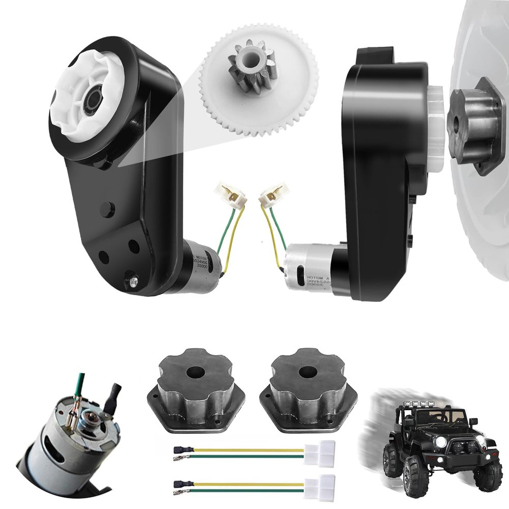 JRRXM 2PCS High Speed 24V RS555 35000RPM Fast Steel Gears Motor Gearbox for Power Wheels Motor Upgrade,18V-24V Kids Ride on Toy Electric Car Conversion Kit for Tire Upgrade,Free Connector Coupler
