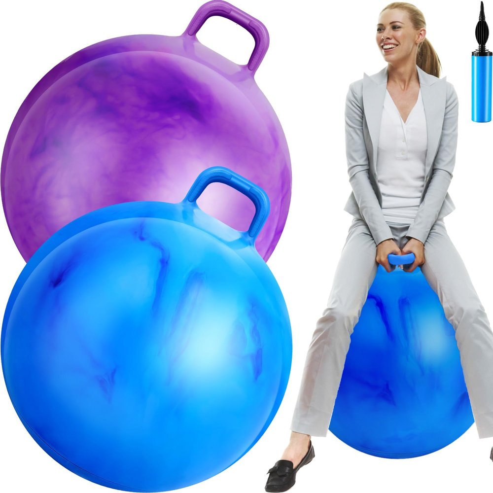 Lewtemi 2 Pcs 31 Inch Big Bouncing Ball with Handle Jumping Hopper Bouncy Ball for Adults Exercise and Air Pump for Outdoor Sports Game(Gradient Purple, Gradient Blue)