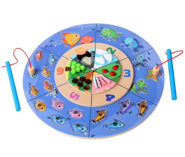 Adena Montessori Wooden Magnetic Fishing Game,Fine Motor Skill Touch Training for 3 Years Old Kids,Fish Counting Puzzle with Numbers and Different Materials,Preschool Learning Educational Toy