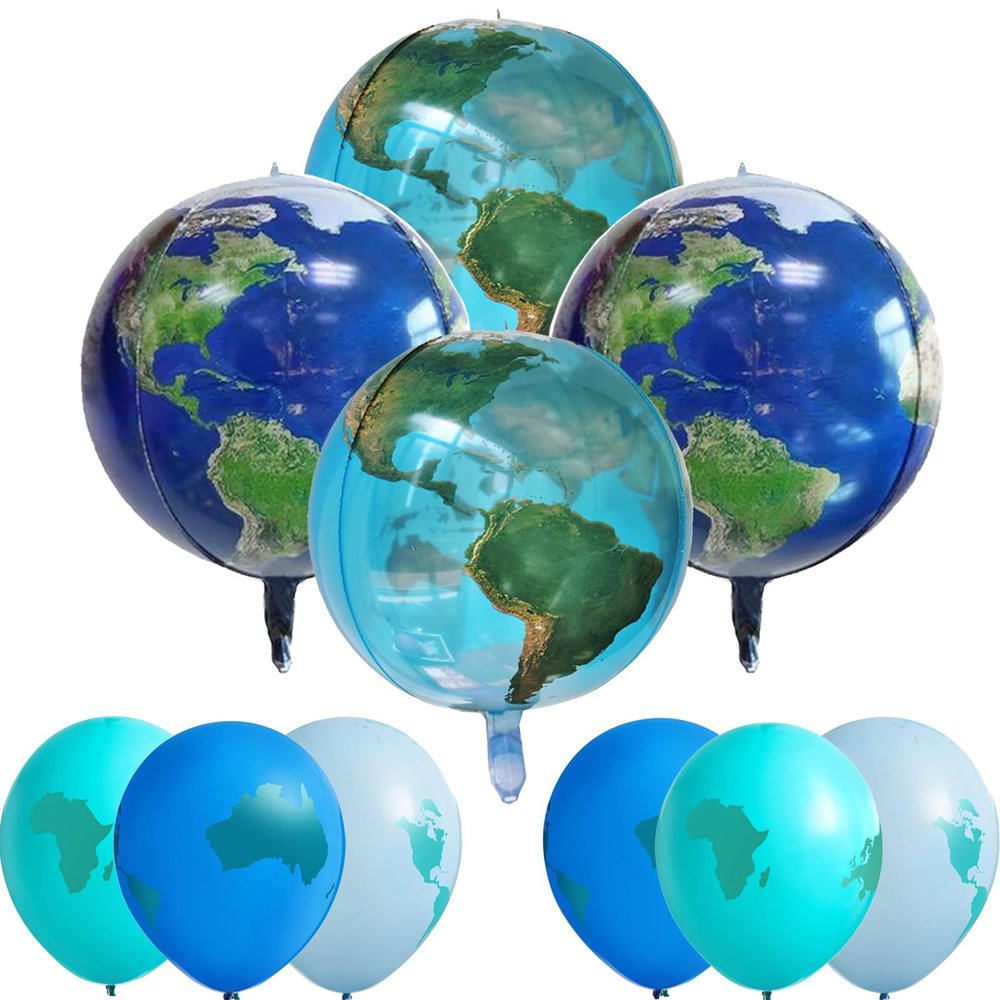 10 Pcs 22 Inch Earth Globe 4D Sphere Planet Balloons 12 Inch World Map Latex Balloons for Travel Space Theme Birthday Party Decorations Earth Day Decorations