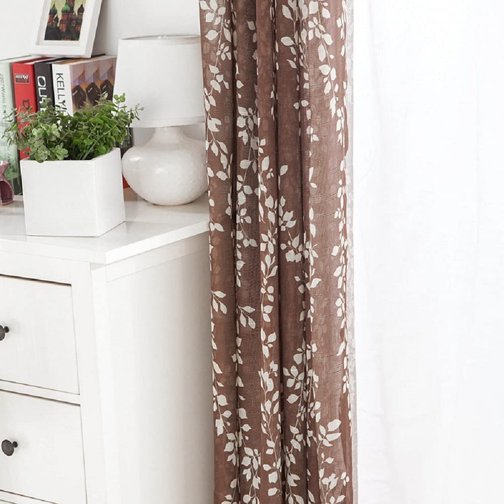 HooHero Coffee 50 Width Semi Sheer Curtains Home Decoration Living Kids Baby Room Willow Print