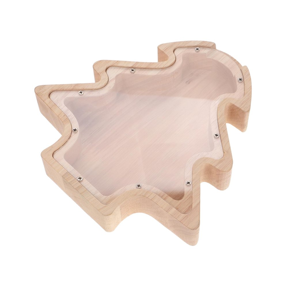 Abaodam Wooden Money Holder Kids Money Box Piggy Bank Girls Christmas Tree Shaped Piggy Bank Decorative Savings Jar