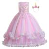 REXREII Girls Unicorn Costume Princess Birthday Christmas Party Halloween Cosplay Rainbow Tulle Long Dresses w/Headband Pink 6-7T view 1
