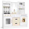 JOYLDIAS Play Kitchen, Wooden Kids Play Kitchen Playset Chef Pretend Play Set for Toddlers w/Ice Cube Dispenser, Oven, Cooking Accessories,Trendy Home Style w/Curtains, Storange Box, Gift for Ages 3+ view 1