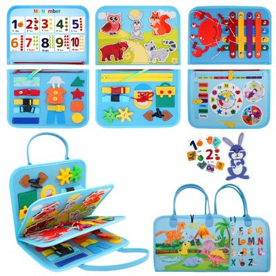 MEGRANATE Montessori Busy Board, Baby Busy Book Educational Learning Toys for Toddlers Quiet Book Activity Books Buckle Toy Fine Motor Skills Toys for 3+ Year Old Kids (Blue)