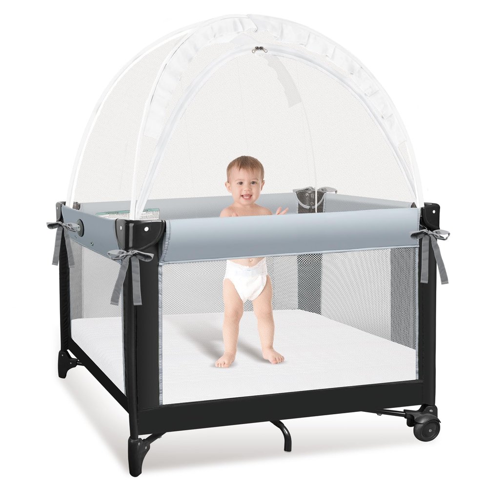 Crib Tent to Keep Baby from Climbing Out - Crib Net to Keep Baby in - Mesh Crib Climbing Prevention, Pop Up Crib Tent, Two-Way Self-Locking Metal Zipper (White, Small)