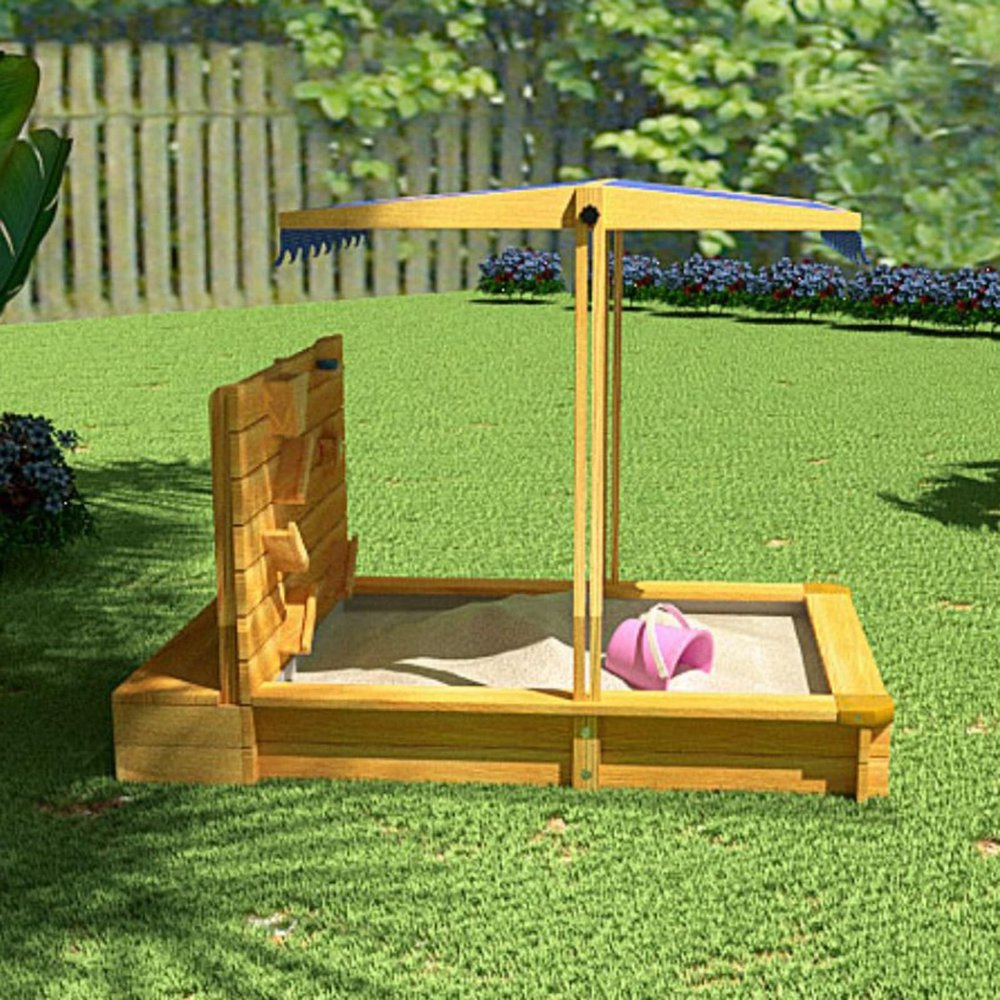 GKPSSURV Sandbox with Cover, Sand Pit for Beach Patio, Sand Wall, Bottom Liner, Wooden Sand Box Outdoor for Aged 3-8 Years Old