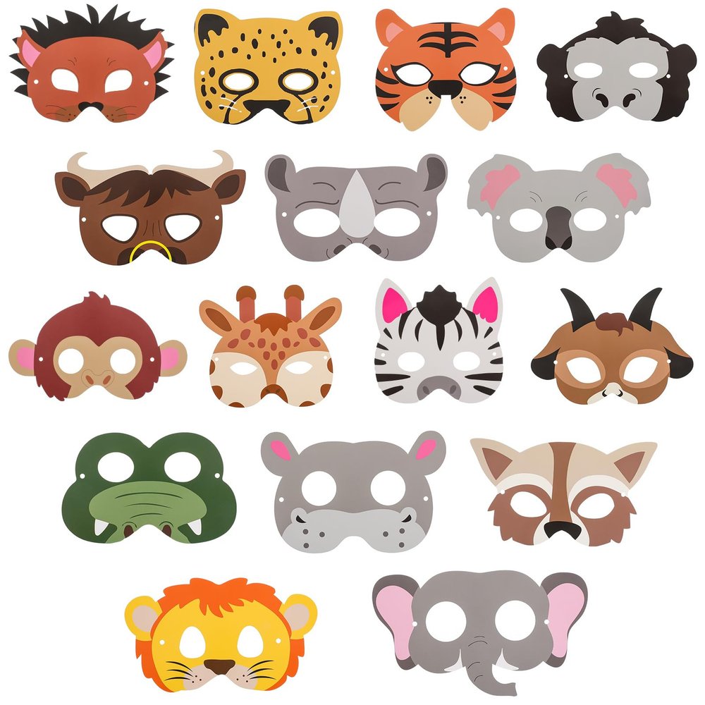 16 Pieces Animal Face Masks Set for Jungle Themed Birthday Party Supplies