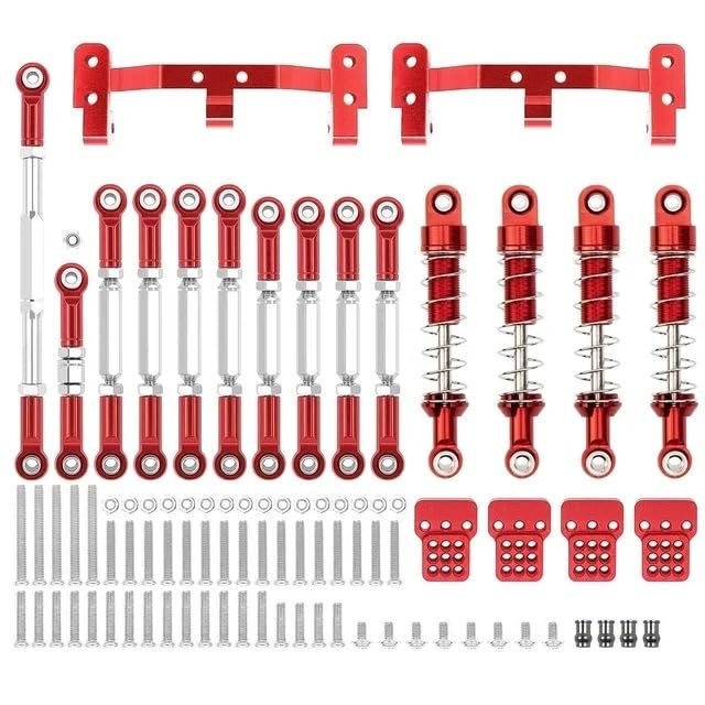 HLSONHENGM WPL C14 C24 MN D90 MN99S Metal Chassis Link Rod Pull Rod Mount Holder Shock Absorber Set for RC Car Upgrades Parts Accessories(WPL Red)