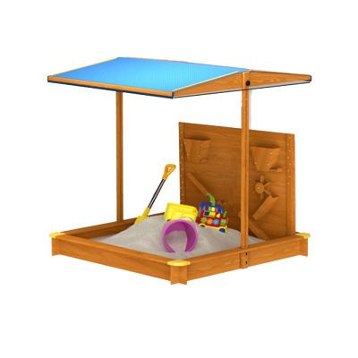 GKPSSURV Wooden Sandbox with Storage Box, Sand Box with Adjustable Canopy, Waterproof Cover, Bottom Liner, Sand Pit for Backyard Beach