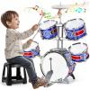 Kids Drum Set, Drum Set for Toddlers with Stool Upgraded Plastic Rock Jazz Drum Kit Musical Instruments Toys Gifts for 1 3 5 7 9 12 Years Boys Girls view 1