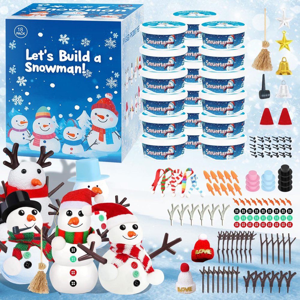 18Pack Build Snowman Kit,Stocking Stuffers for Kids,Christmas Crafts For Kids DIY,Christmas Craft Gifts with Air-Dry Modeling Clay, Creative Toys for Christmas Games & Holiday Fun for Boys Girls